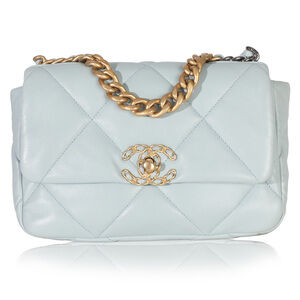 Chanel Light Blue Quilted Lambskin Medium Chanel 19 Flap Bag